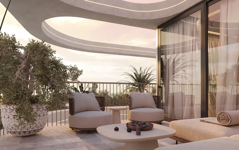Monaco-suiterne: Elegante, avancerede havesuiter og duplex-penthouselejligheder med havudsigt i et eksklusivt kompleks med en gigantisk pool.