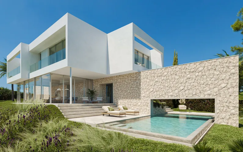 Modern newly built family villas with private pool and sea views