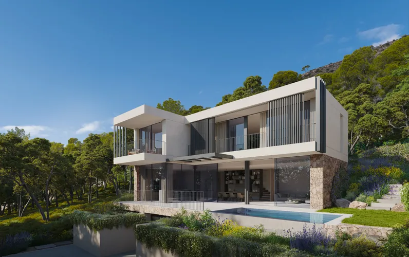 Bonavida: TOP nybygget villa med pool omgivet af et grønt område