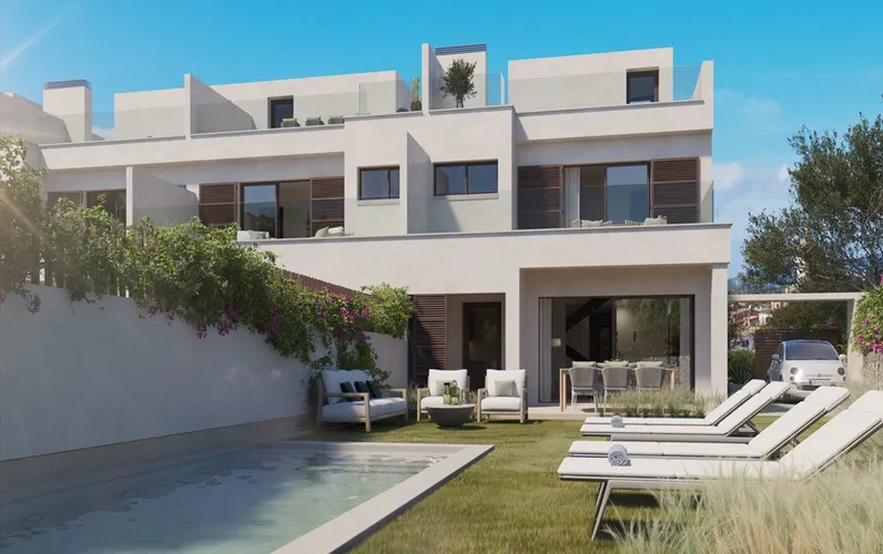 Nowoczesny dom szeregowy z ogrodem i basenem