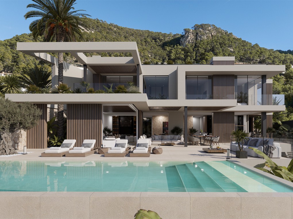 Plot with approved building permit and complete architectural project: Luxury villa with pool and partial sea views-2