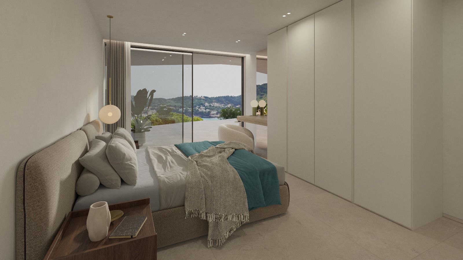 Villa di recente costruzione in stile contemporaneo con vista sul mare e sulla baia-9