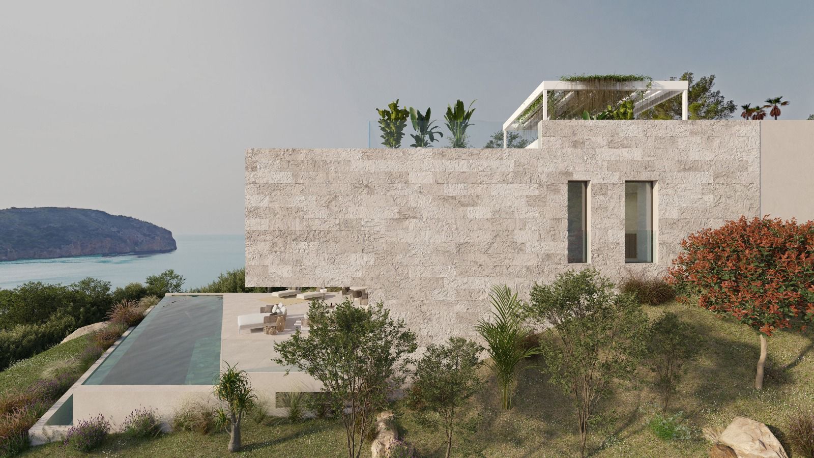Villa di recente costruzione in stile contemporaneo con vista sul mare e sulla baia-11