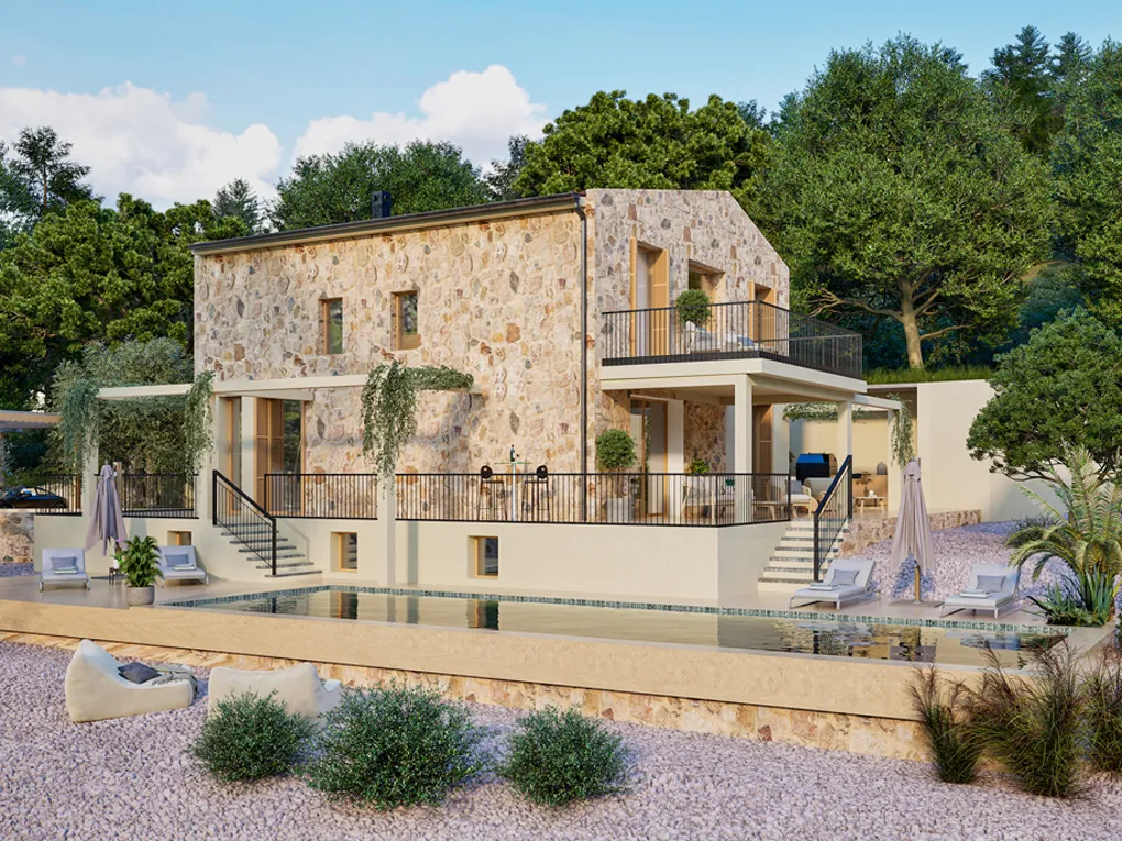 Imponent finca de nova construcció amb piscina infinity, zona de spa, celler, i vistes llunyanes al mar-1