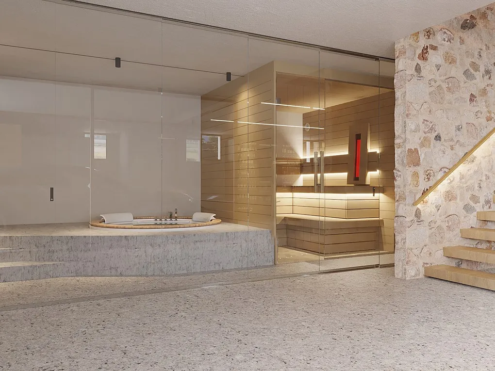 Imponent finca de nova construcció amb piscina infinity, zona de spa, celler, i vistes llunyanes al mar-12