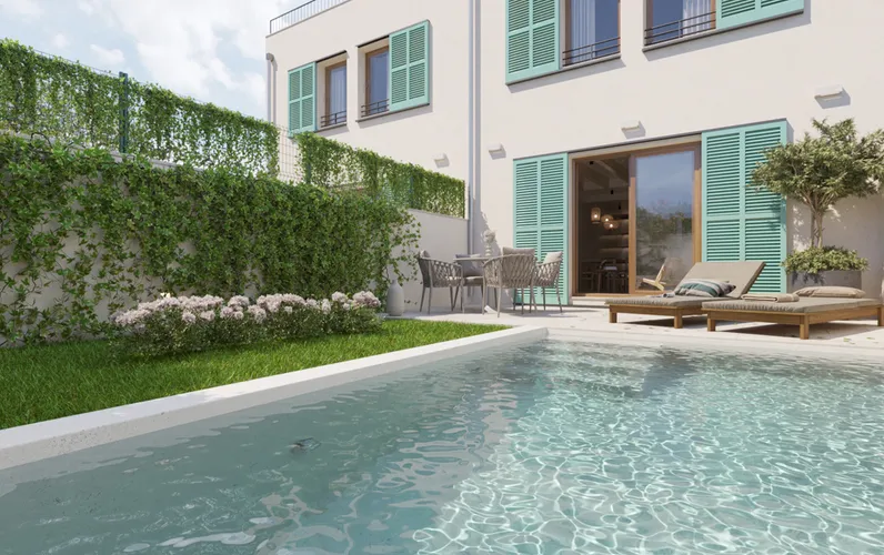 Moderna casa de pueblo de obra nueva con vistas