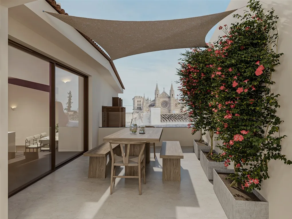 Charmerende penthouse med privat terrasse og udsigt til katedralen i historisk bygning-1