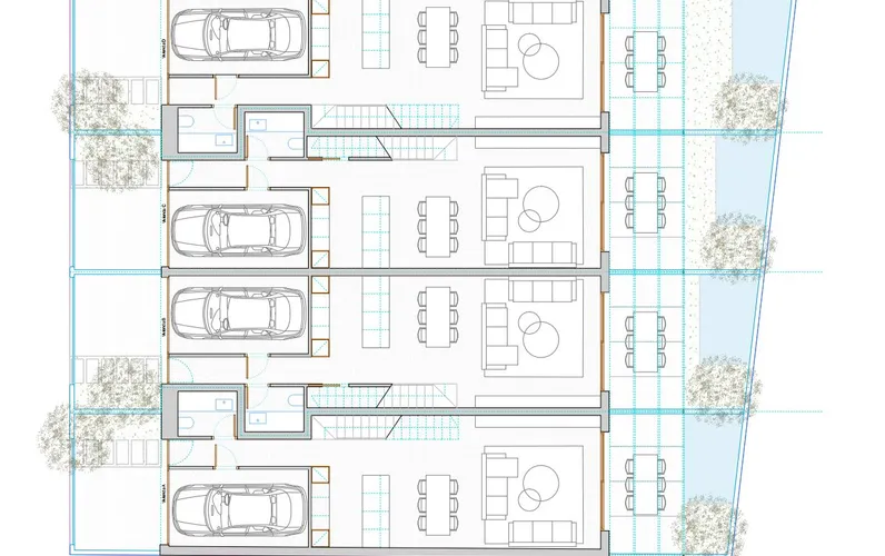 Maisons mitoyennes modernes de construction récente avec piscine