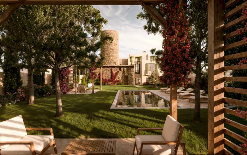 Newly built house with authentic mill