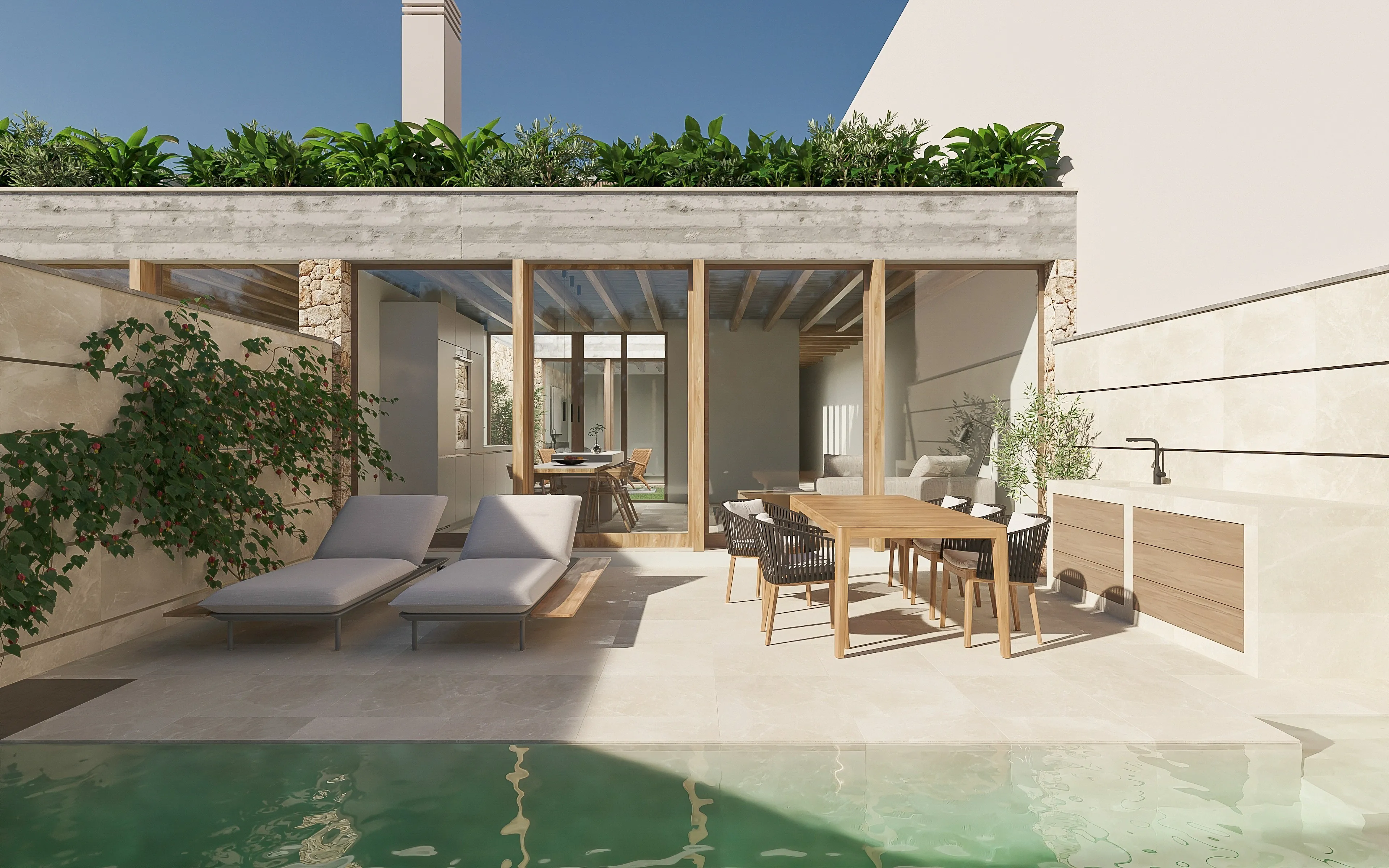 Modern adossat de nova construcció amb terrasses i piscina privada-1