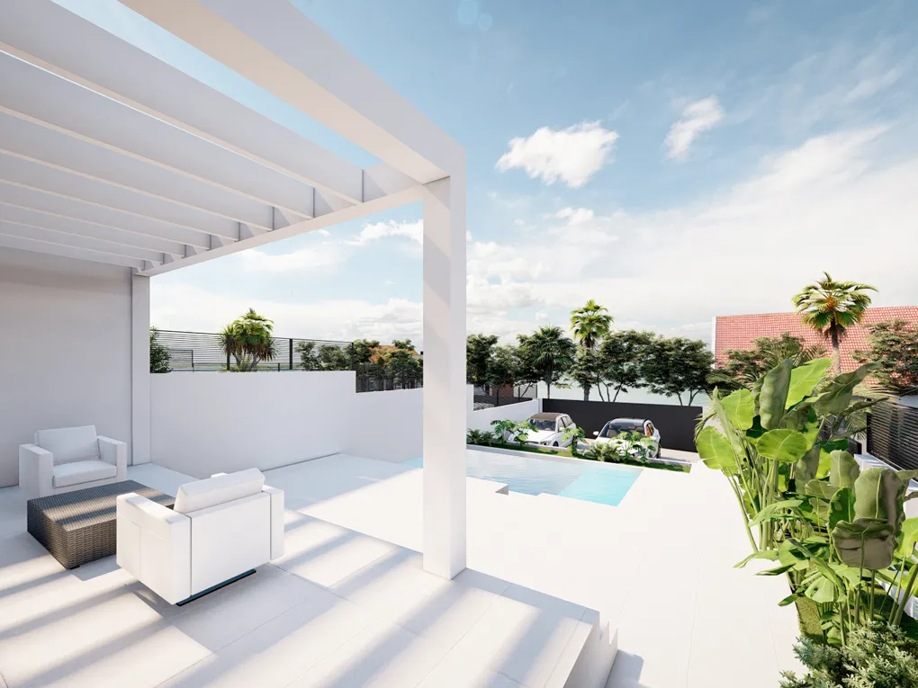 Nieuwbouwproject: Moderne twee-onder-een-kapwoning met gedeeltelijk uitzicht op zee in Bahia Azul-3