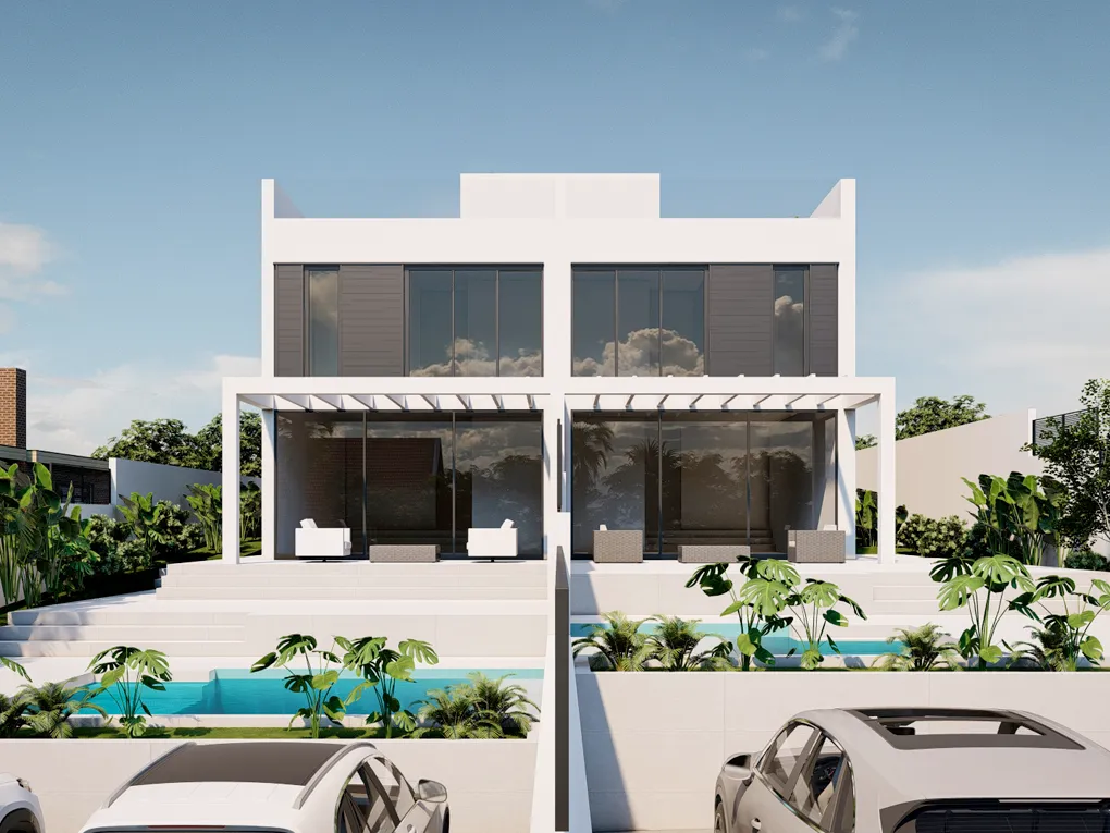 Progetto di nuova costruzione: moderna casa bifamiliare con vista parziale sul mare a Bahia Azul-2