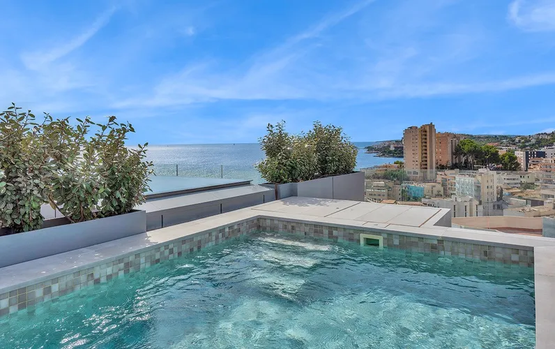 Wysokiej jakości nowo wybudowany penthouse z fantastycznym widokiem na morze i prywatnym tarasem na dachu z basenem