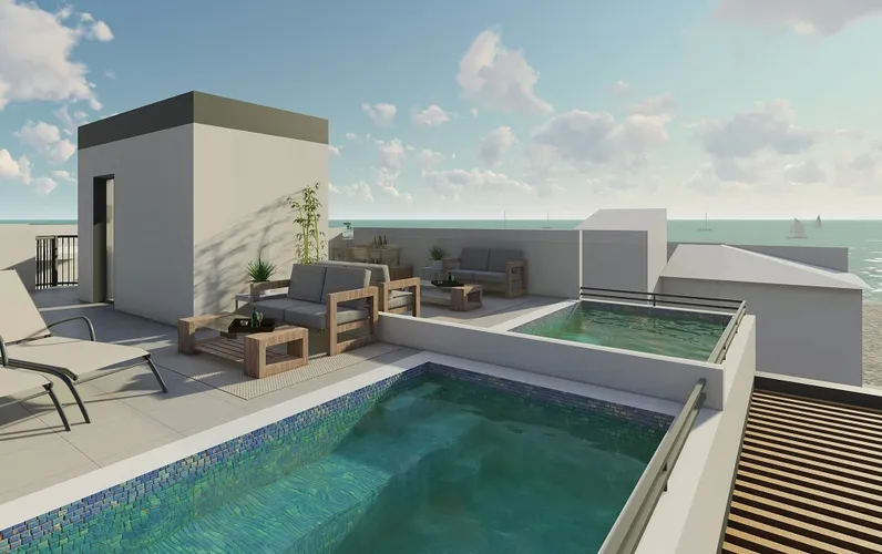 Fantastyczny dwupoziomowy penthouse z tarasem, prywatnym basenem i widokiem na morze