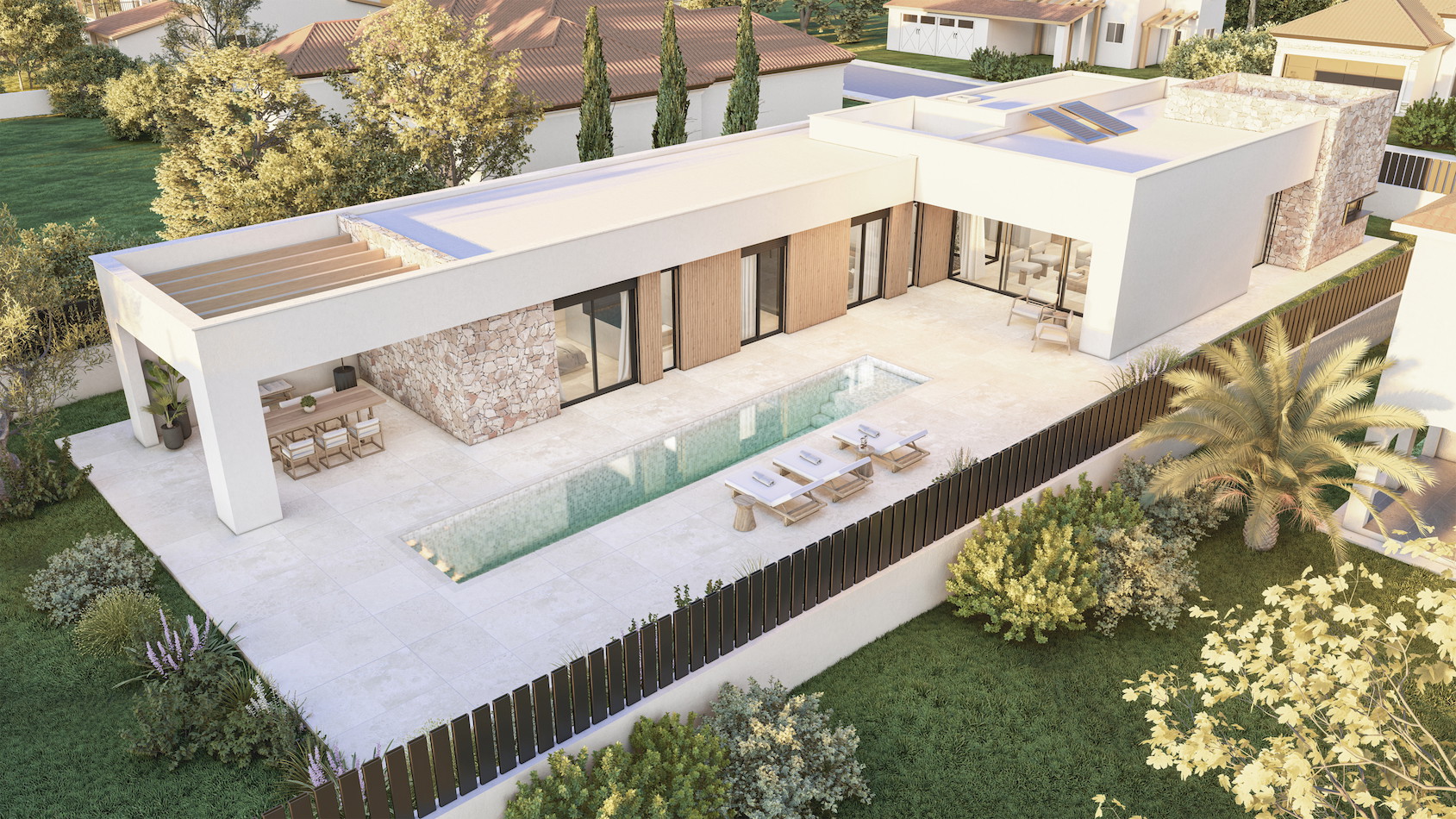 Projet de bungalow élégant avec piscine de 12 m et garage à Sa Coma